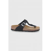 Birkenstock Șlapi de piele Gizeh Braided femei, culoarea negru, cu toc plat