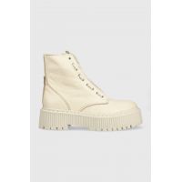 Steve Madden bocanci de piele Odyl femei, culoarea bej, cu toc plat