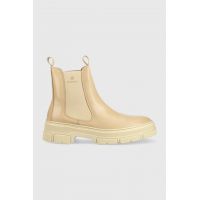 Gant ghete chelsea de piele Monthike femei, culoarea bej, cu toc plat