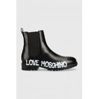 Love Moschino ghete chelsea de piele femei, culoarea negru, cu toc plat