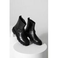 Answear Lab cizme de piele femei, culoarea negru, cu toc plat