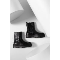 Answear Lab cizme de piele femei, culoarea negru, cu toc plat