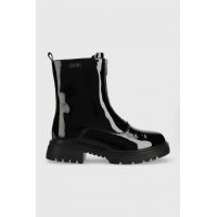GOE cizme de piele femei, culoarea negru, cu toc plat