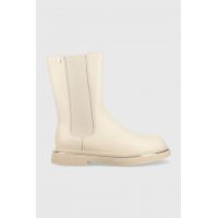 GOE ghete chelsea de piele femei, culoarea bej, cu toc plat, izolare usoara