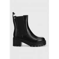 GOE ghete chelsea de piele femei, culoarea negru, cu toc plat
