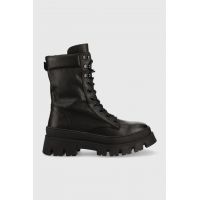 Steve Madden bocanci de piele Fezza femei, culoarea negru, cu platforma