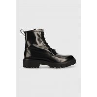 HUGO bocanci de piele Axel femei, culoarea negru, cu toc plat