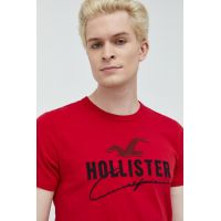 Hollister Co. tricou din bumbac culoarea rosu, cu imprimeu