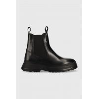 Gant ghete chelsea de piele Janebi femei, culoarea negru, cu platforma