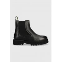Pepe Jeans ghete chelsea de piele Trucker Chelsea W femei, culoarea negru, cu toc plat, izolare usoara