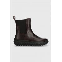Camper ghete chelsea de piele Ground femei, culoarea maro, cu toc plat