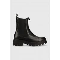 Sisley ghete chelsea de piele femei, culoarea negru, cu platforma