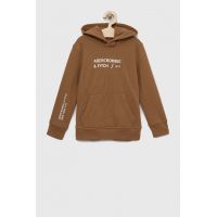 Abercrombie & Fitch bluza copii culoarea maro, cu glugă, cu imprimeu