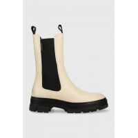 Gant ghete chelsea de piele Monthike femei, culoarea bej, cu toc plat
