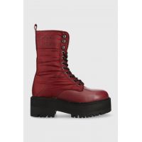 Tommy Jeans bocanci Tommy Jeans Flatform Padded Boot femei, culoarea bordo, cu platforma