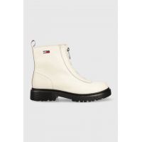 Tommy Jeans cizme de piele Tommy Jeans Zip Boot femei, culoarea alb, cu platforma