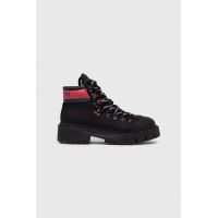 Tommy Jeans bocanci de piele femei, culoarea negru, cu platforma