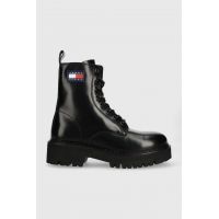 Tommy Jeans bocanci de piele Urban Tommy Jeans Lace Up Boot femei, culoarea negru, cu platforma