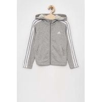 Adidas bluza copii G 3S FZ culoarea gri, cu glugă, neted