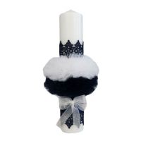Lumanare pentru botez cu dantela de culoare bleumarin, en-gros