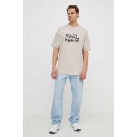 Karl Lagerfeld tricou barbati, culoarea bej, cu imprimeu