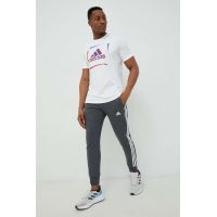adidas pantaloni de trening din bumbac bărbați, culoarea gri, cu imprimeu  IC9408