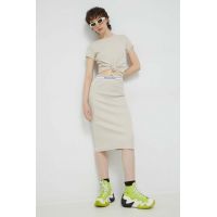 Tommy Jeans fusta culoarea bej, midi, drept