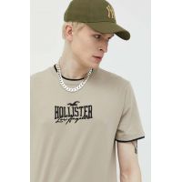 Hollister Co. tricou din bumbac culoarea bej, cu imprimeu