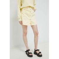Tommy Jeans fusta jeans culoarea galben, mini, evazati