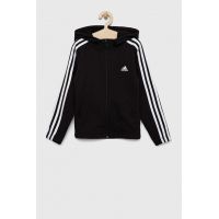 adidas bluza copii G 3S FZ culoarea negru, cu glugă, cu imprimeu