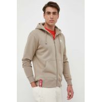 Alpha Industries bluza barbati, culoarea bej, cu glugă, cu imprimeu