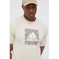 adidas tricou barbati, culoarea bej, cu imprimeu