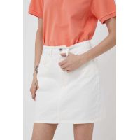 Gant fusta jeans culoarea bej, mini, drept