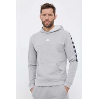 adidas hanorac de bumbac barbati, culoarea gri, cu glugă, cu imprimeu