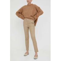 2NDDAY pantaloni de piele femei, culoarea bej, drept, high waist