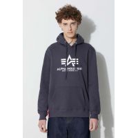 Alpha Industries bluză Basic Hoody bărbați, culoarea bleumarin, cu glugă, cu imprimeu 178312.02-navy