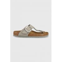 Birkenstock șlapi de piele Gizeh Big Buckle femei, culoarea gri, cu toc plat 1022179