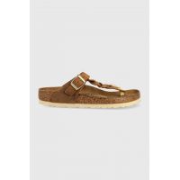 Birkenstock șlapi de piele Gizeh Braided femei, culoarea maro, cu toc plat 1021355-brown