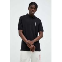 HUGO polo de bumbac culoarea negru, cu imprimeu