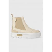 Puma ghete chelsea de piele Mayze Chelsea femei, culoarea bej, cu platforma