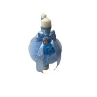 Lumanare de botez, cu tull rotund si plus aplicat, bleu