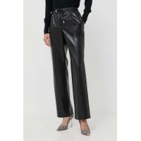 BOSS pantaloni femei, culoarea negru, drept, high waist