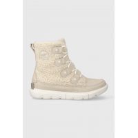 Sorel botine EXPLORER NEXT JOAN COZY femei, culoarea bej, cu toc plat, izolat, 2058881165