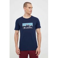 Columbia tricou din bumbac culoarea albastru marin, cu imprimeu