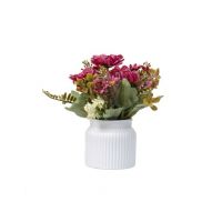Aranjament floral, in ghiveci din ceramica, H 20, model crizantema, culoare roz / ZTS 8056 Engros