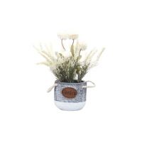 Aranjament floral, in ghiveci din ceramica, H27 crizantema si lavanda, culoare alb / ZTS 8054_2 Engros