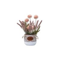 Aranjament floral, in ghiveci din ceramica, H27 crizantema si lavanda, culoare somon / ZTS 8054 Engros