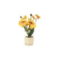 Aranjament floral in ghiveci din ceramica, model orhidee, H 37cm, culoare portocaliu / ZTS 8055 Engros