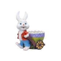 Decoratiune pentru gradina, din rasina, model iepure cu carucior, suport pentru flori, inaltime 23cm, alb / ZTS 8073 Engros