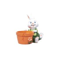 Decoratiune pentru gradina, din rasina, model iepure cu ghiveci pentru flori, inaltime 17cm, alb / ZTS 8076 Engros
